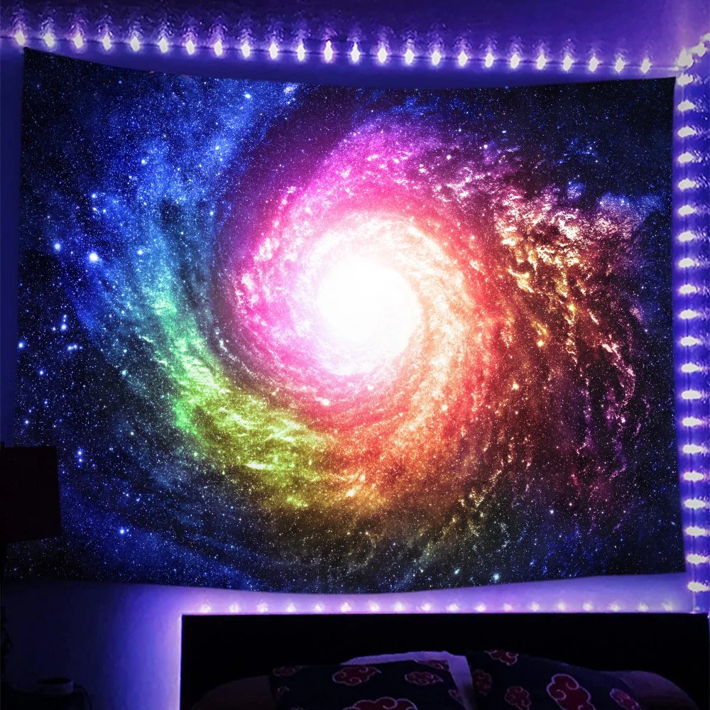 Mistério universo céu estrelado espaço uv reativo fluorescente tapeçaria tapeçaria pendurado trippy planeta preto luz tapeçarias para o quarto