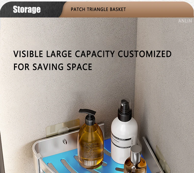 Aluminum Corner Shower Rack - Wall Mounted Bathroom Storage Organizer