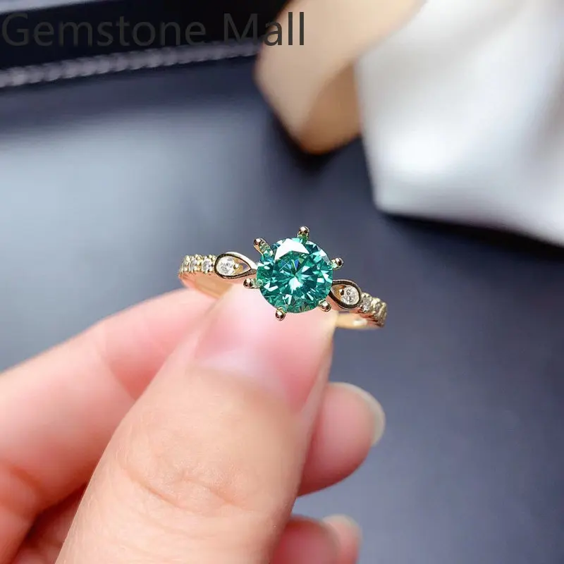 

1ct and 2ct Green Moissanite Ring VVS Grade Moissanite 925 Silver Ring with 3 Layers 18K Gold Plating Woman Birthday Gift