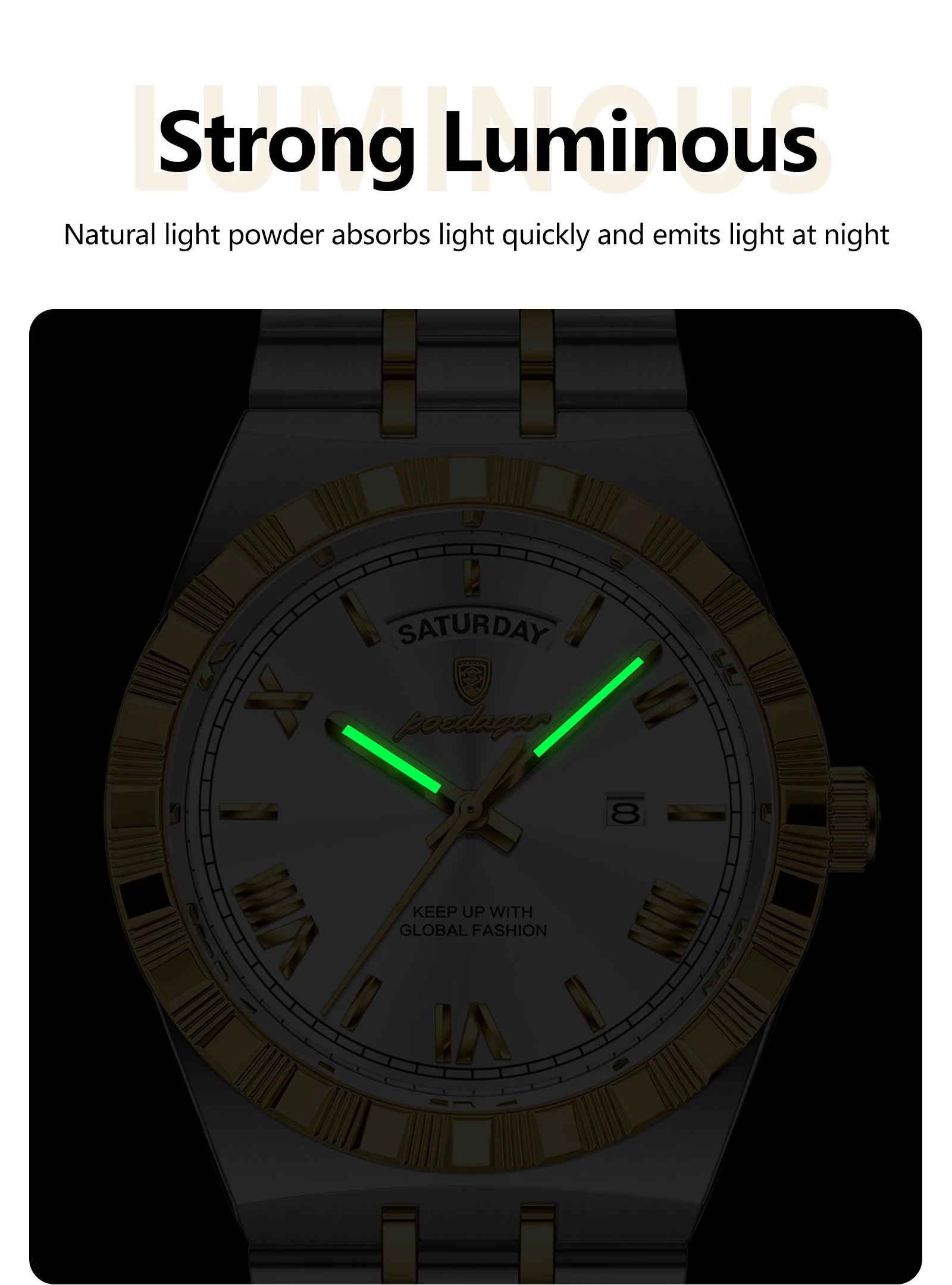 POEDAGAR Luxury Man Watch Waterproof Luminous Week Date Wristwatch For Men Stainless Steel Fashion Quartz Men's Watches+Box Gift