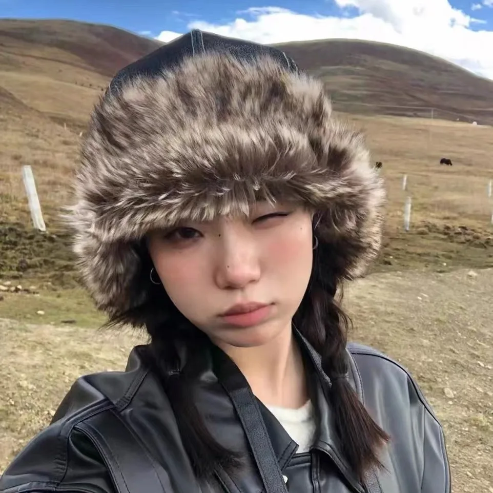 Winter Hat Korean Version Retro Plush Pilot Bomber for Men and Women Ins Thickened Warm Windproof Ski