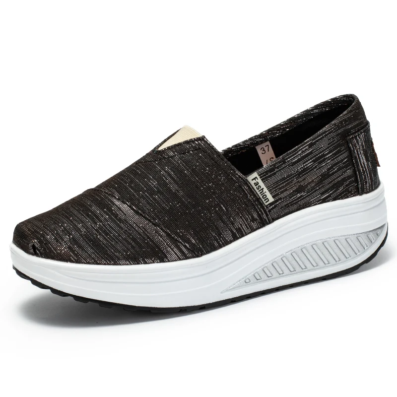 أحذية متأرجحة قماشية أحادية اللون ، كعب منحدر للنس...