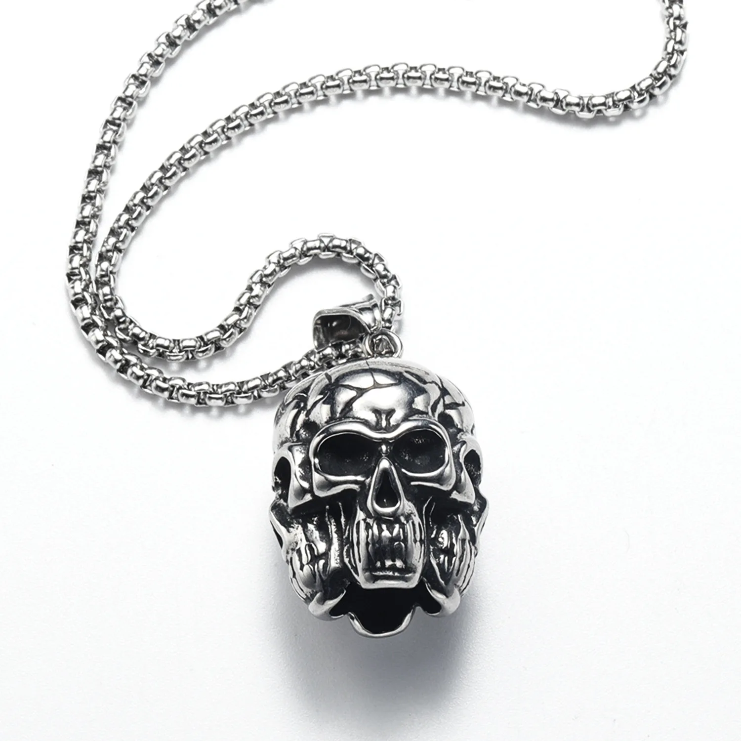 

Punk Hip-hop Rock Domineering Three Sided Skull Head Stainless Steel Men's Pendant Necklace