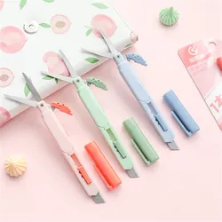 Couteau utilitaire 2 en 1 couleur Macaron, coupe papier Kawaii, ciseaux portables, couteau à papier peint, papeterie japonaise, fournitures artisanales de bricolage 