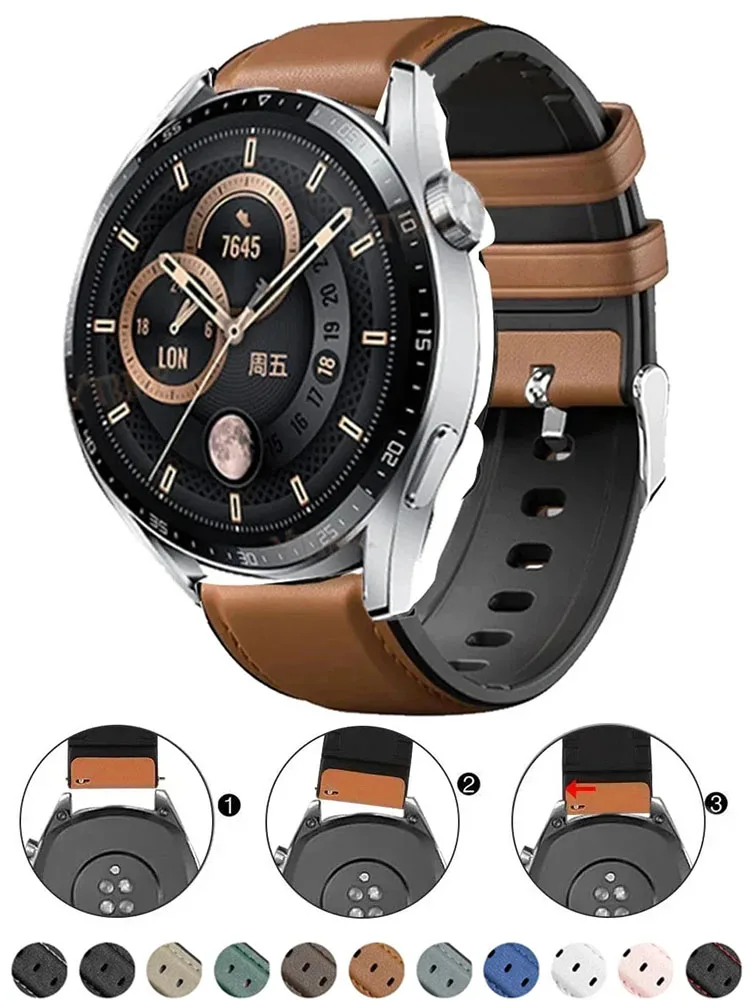 20mm 22mm Leather and Silicone Hybrid strap for Samsung Galaxy Watch4 6 Classic 47mm 46mm/Galaxy Watch6 40mm 44mm Band Bracelet
