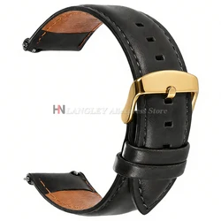 Premium Cowhide Leather Quick Release Watchband Strap with Pin Buckle - Black, Brown, Red - 22mm (Black - Gold)