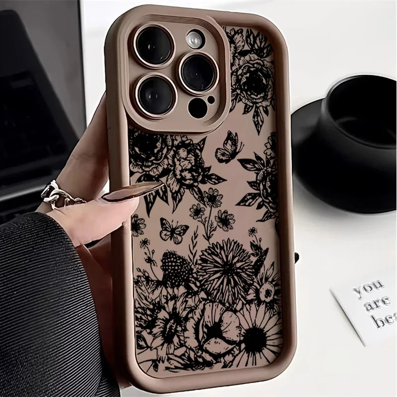 Vintage Black Sketch Floral Matte TPU Phone Case