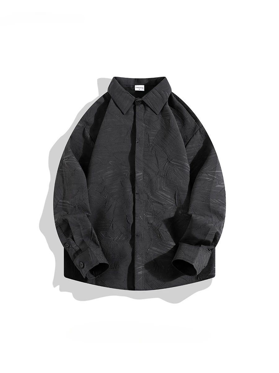 

Spring Autumn Japanese Style Pleated Textured Lapel Shirts Men and Women Light Mature Handsome Drapey Single-breasted Blouse