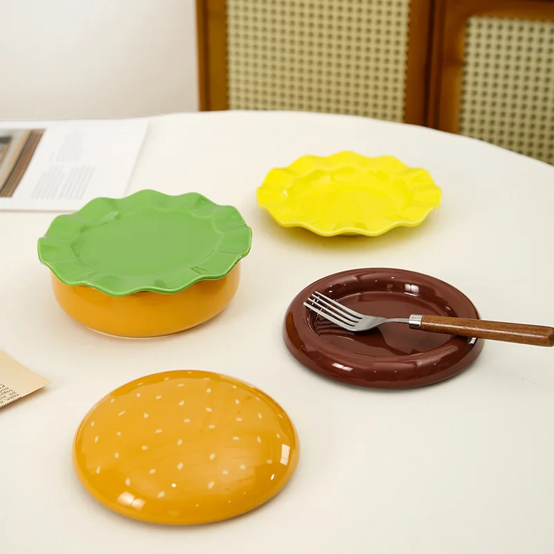 Hamburg Ceramic Tableware Cute Home Set Up Gift Breakfast Plate Snack Plate Dim Sum
