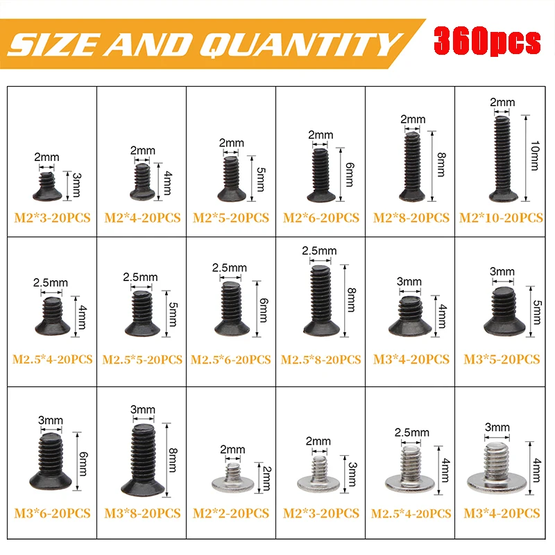 Laptop Screw Kit computer screw kit 300/360Pcs M2 M2.5 M3 KM Flat Head Phillips for Laptop Notebook Computer Glasses