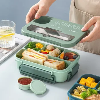 Compartment 1300ML Portable Lunch Box Kids Students Office Bento Box With Fork and Spoon Microwave Food Storage Container 1