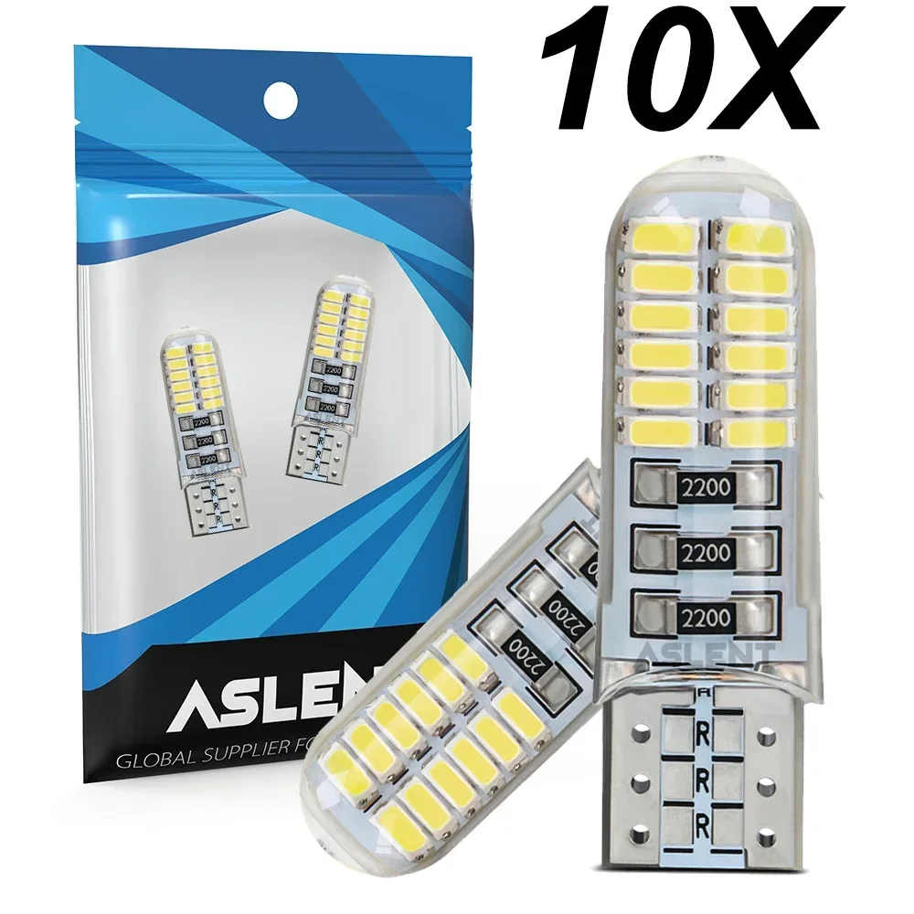 

10Pcs T10 Silicone 3014 24SMD Led W5W 192 168 Clearance Light Wedge Side Lamp Parking License Plate Bulb Car Styling 12V