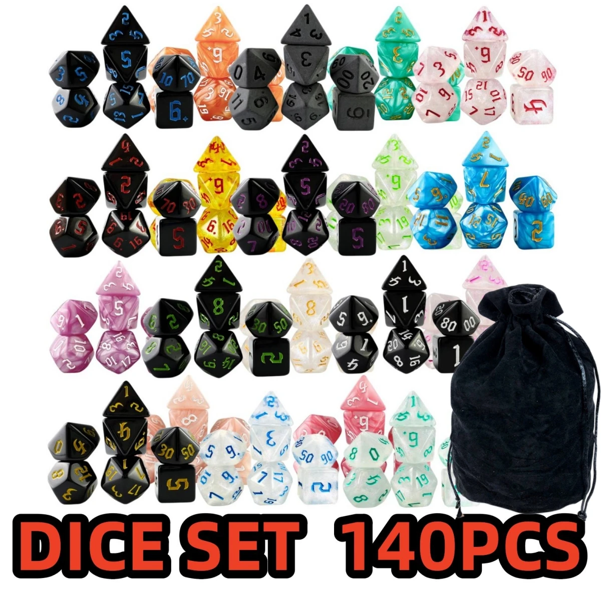 

140pcs Polyhedral Dice with Bag ,20 Sets DND Dice Set , T&G Dice Set for D&D, RPG, Table Games