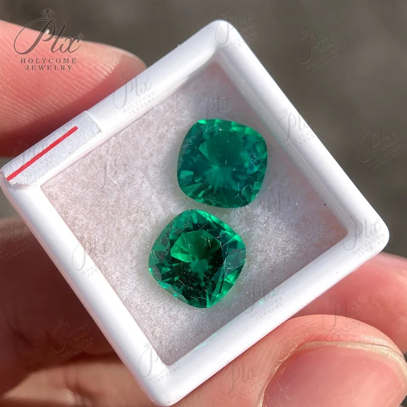 Im Labor gezüchteter smaragdgrüner Edelstein mit natürlichem Kissenschliff, kolumbianischer Smaragd, AGL-zertifizierte lose Diamantperlen für die Schmuckherstellung, Charms