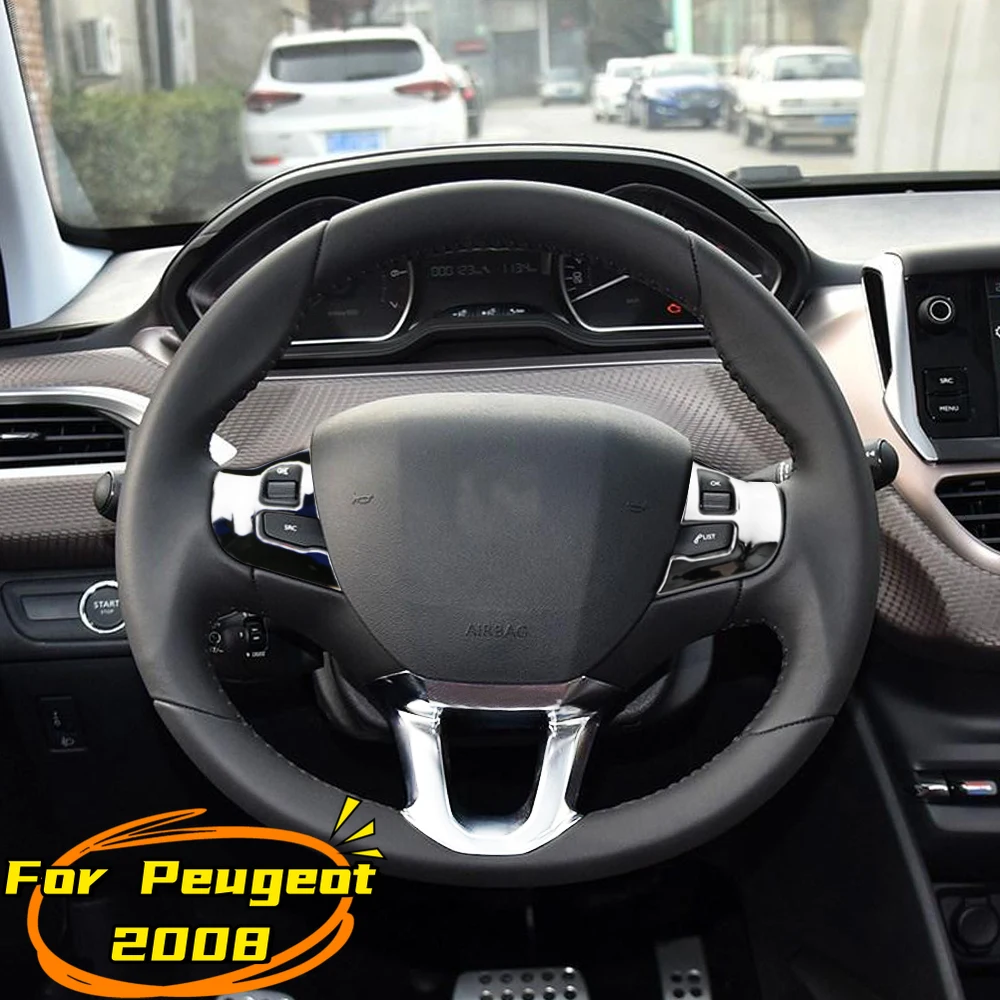 Car Steering Wheel Decoration Cover Trim Sticker Fit for Peugeot 2008 208 2014 2015 ABS Accessories