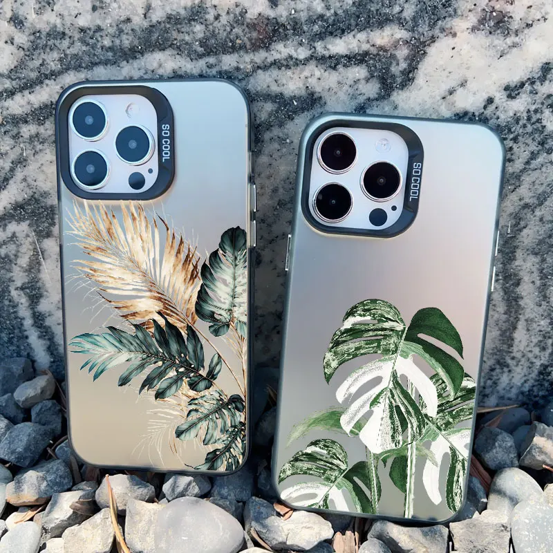 Tropical Monstera Palm Leaf & Bird Design Shockproof Phone Case with Laser Shell Finish