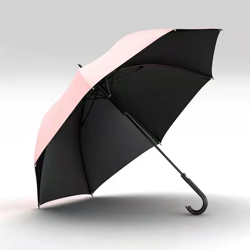 

Rain And Shine Dual Purpose Curved Handle Black Rubber Sunscreen Sunshade Long Handle Umbrella Automatic Lady Sun Umbrella