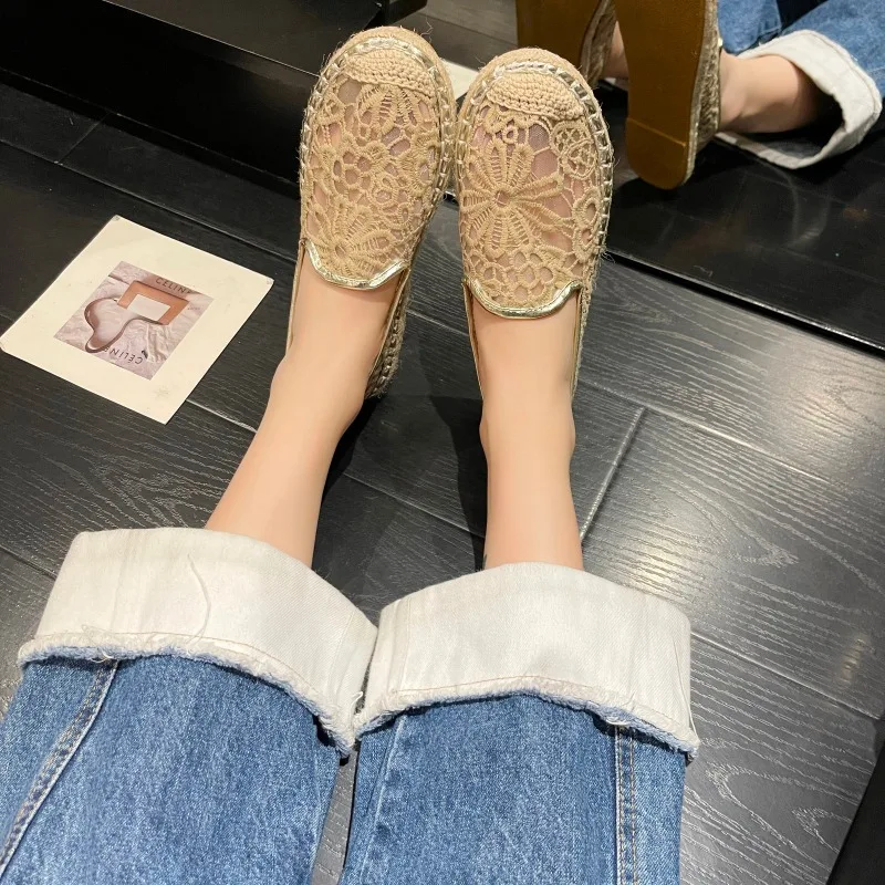 2025 New Elegent Flax Breathable Mesh Canvas Comfortable Women Elegent Weave Embroidery Pattern Shoes 5