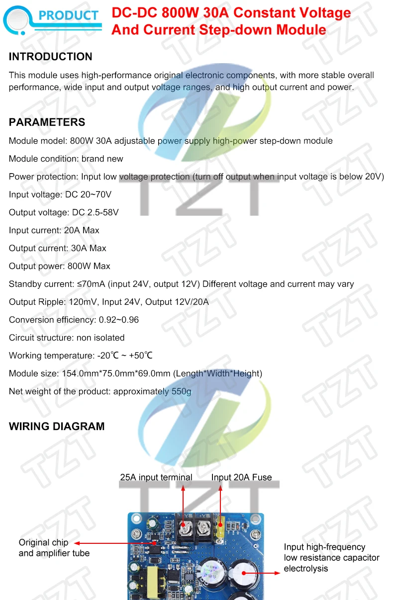 800W Hochleistungs-DC-DC-Abwärtswandler 30A Solar-Stabilisatoren CV CC Step-Down Netzteil Einstellbare DC20V-70V Spannungsregler – Detail 1