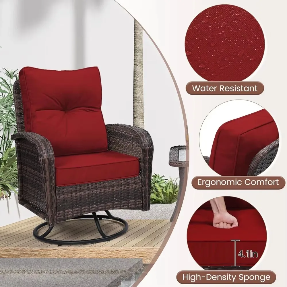 2 Luxury Outdoor Swivel Wicker Glider Patio Chairs with Table Set, Overstuffed Washable Cushions, Ideal for Porch, Balcony,Deck 5