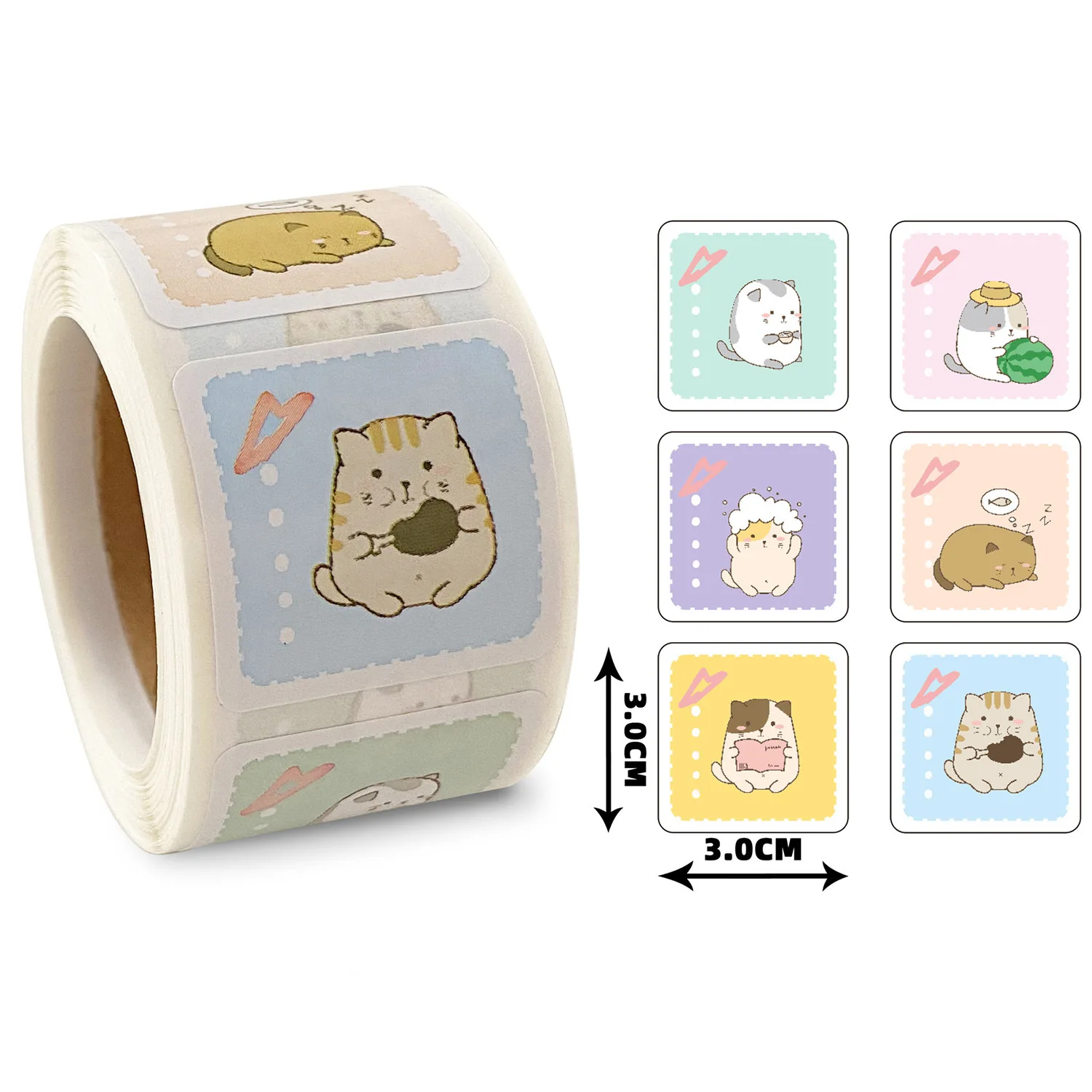 300pcs/ roll Cute Cat Thank You Stickers Square Decorative Sealing Labels for Small Business Gifts Wedding Party Candy Bag Decor 500pcs lovely cat sealing labels stickers thank you stickers for school teacher cute animals kids stationery sticker gifts decor