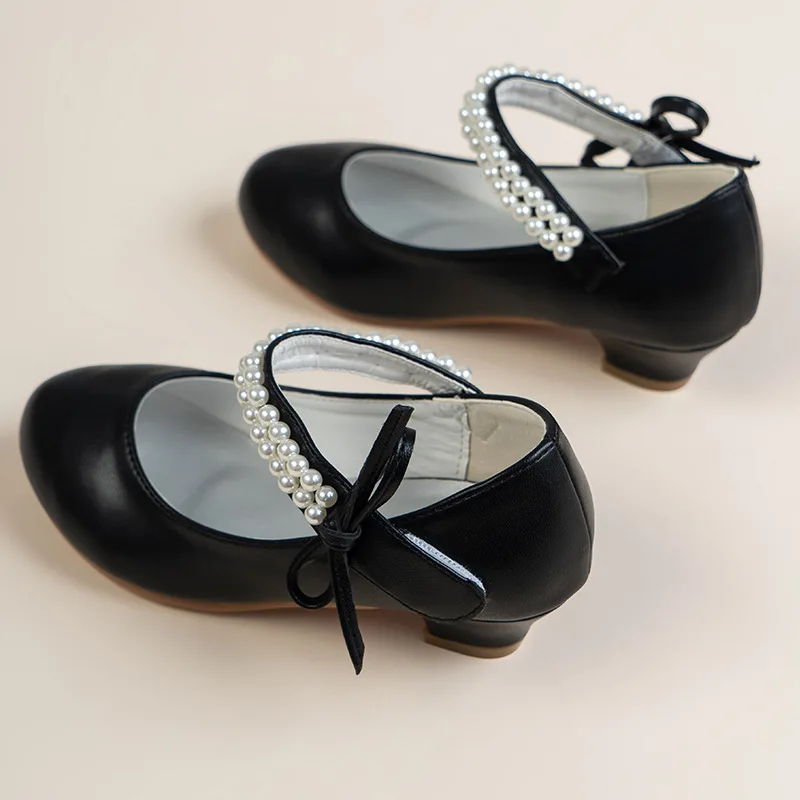 Girls Shoes High Heel Pearl Teen Crystal Party Princess Leather Sandals Child Wedding Formal Wear girls high heel shoes leather shoes girls sandals