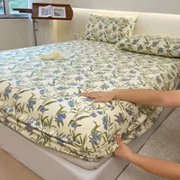1PC Flower Printing Bed Sheet For Double Bed Adjustable  Elastic Band Wrap Around Mattress Cover Queen/king 매트리스커버 No Pillowcase 1