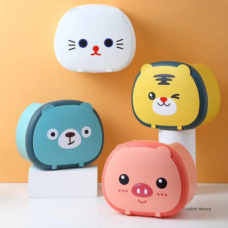 Cartoon facial towel storage box Wall hanging tissue storage box Non punching roll paper tissue paper towel holder paper towel holder toilet paper holder