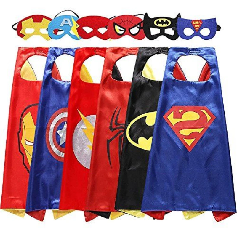 Super Hero Masquerade Mask Cape Cloak Anime Spider Man Batman Captain America Figure Toys