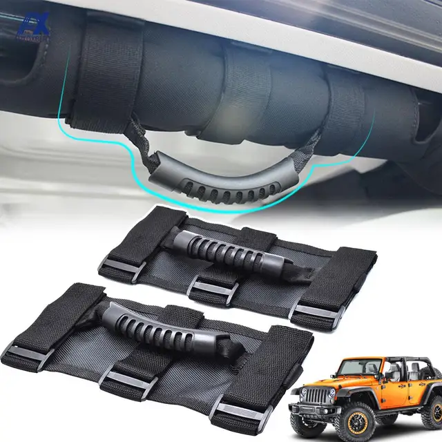 2Pc Roll Bar Grab Handles Grip Strap For Jeep Wrangler Cj Yj Tj Jk Jk Jl Jlu Jt Sports Sahara Freedom Rubicon 1955-2020