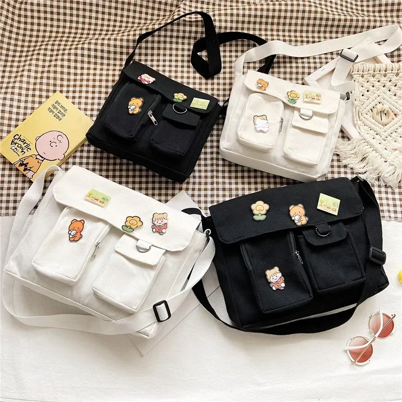 

Crossbody Bags Retro Cargo Harajuku Shoulder All-match Large Capacity Satchels School Casual Canvas Bag Japan Style Handbag