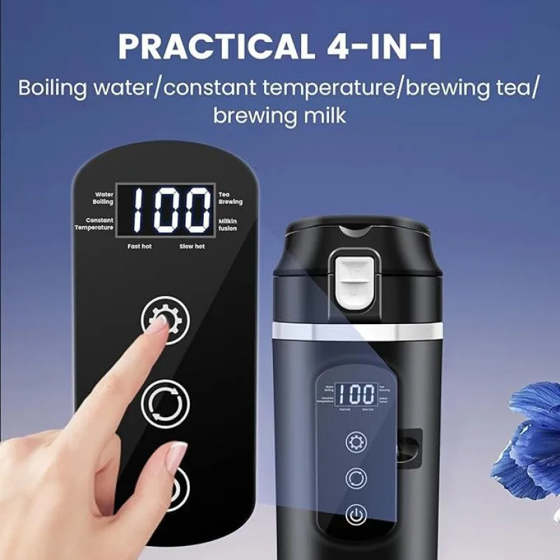 자동차용 주전자 12V 휴대용 가열 컵 450Ml 터치 스크린 디지털 디스플레이 물 보온병 보온병 컵-M53K
