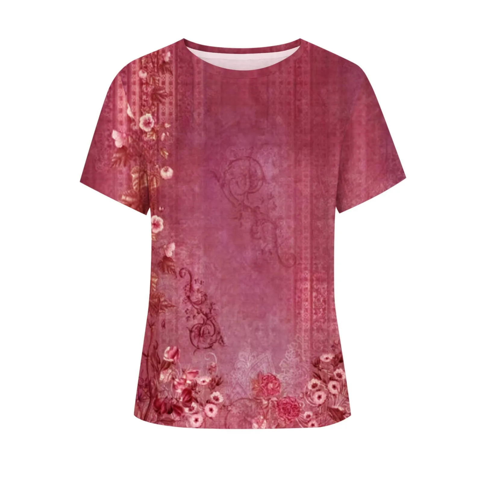 

Y2k Clothes Women'S Fashion Casual Short Sleeve Flower Print Round Neck Pullover Top Blouse Ropa De Mujer Camiseta Mujer 여성티셔츠