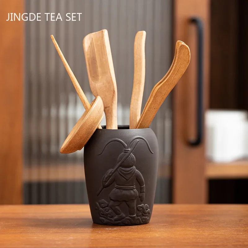Chinese Style Tea Making Tools Tea Ceremony Six Gentleman Set Table Purple Clay Cans Ebony Combination Tea Accessories