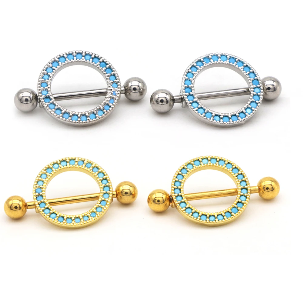 

Fashion Nipple Ring Steel Gold Straight Barbell Body Piercing Jewelry 14G Bar Stainless Steel Turquoise