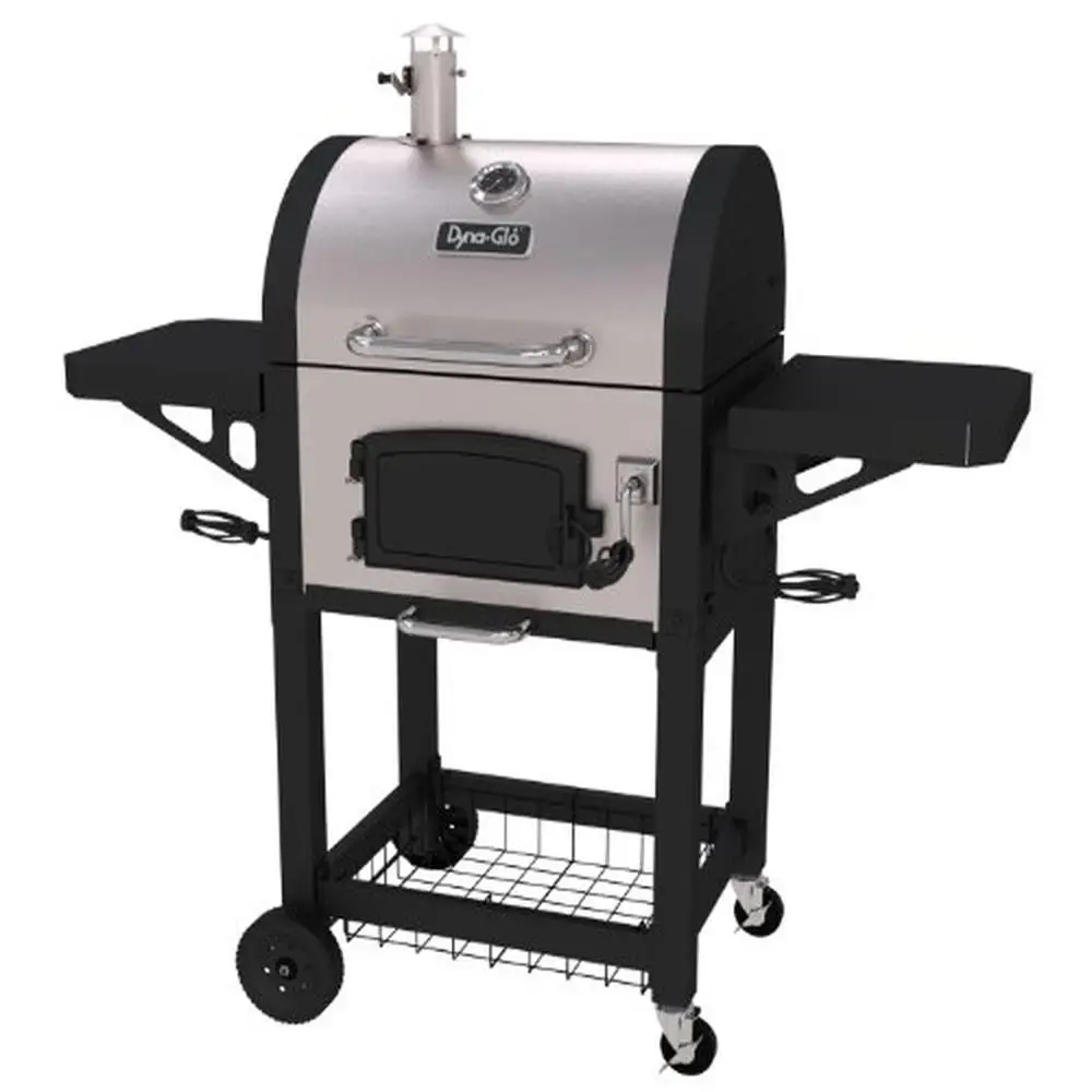 

Heavy Duty Stainless Charcoal Grill Fine Tune Heat and Cooking Flexibility 2 Porcelain Enameled Grates Heavy Duty Cart with Side