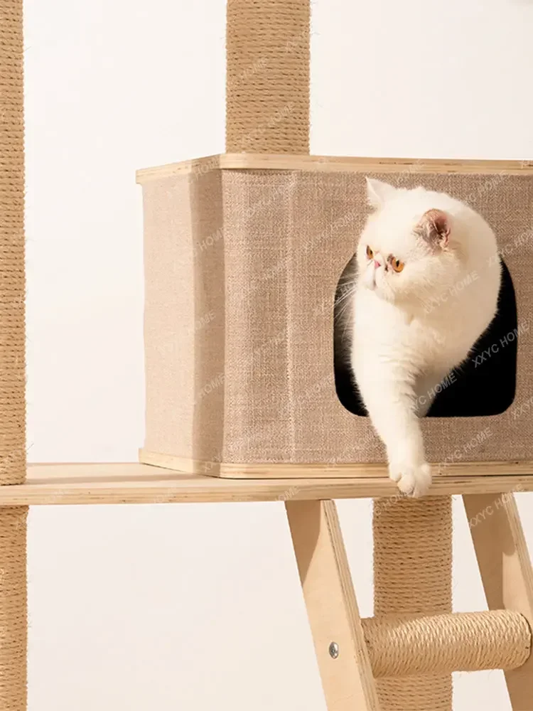 Solid Wood Cat Climbing Frame Tree Nest Integrated Multi-Layer Large Rack Grinding Claw Column with Nest