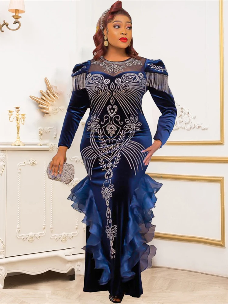 Luxury-Velvet-Dresses-For-Women-Dubai-Long-Sleeve-Abayas-African ...