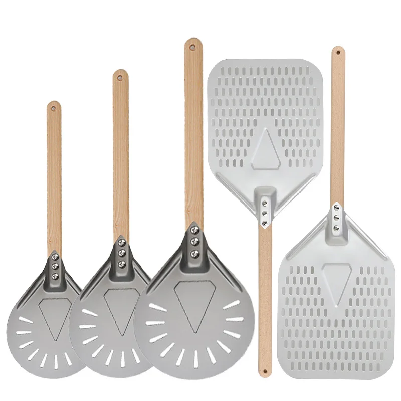 

7 8 9 10 Inch Aluminum Perforated Pizza Peel Metal Round Pizza Paddle Non Slip Wooden Handle Pizza Spatula Shovel Baking Tools