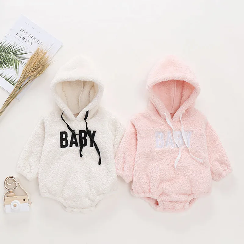 

INS Style Newborn Rompers Infant Toddlers Long Sleeve Hoodies Soft Plush Thickened Winter Autumn Creeper Bodysuit Kids Clothes