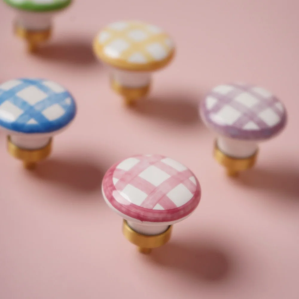 Vintage Checkered Brass Ceramic Pull 2