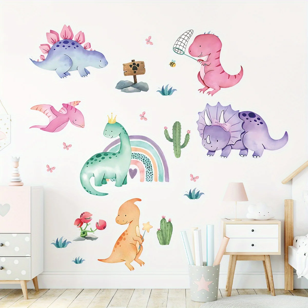 Cartoon Cute Colorful Dinosaur Cactus Rainbow Wall Stickers Removable for Bedroom Living Room Nursery Decoration Wall Decals wall stickers,wall sticker