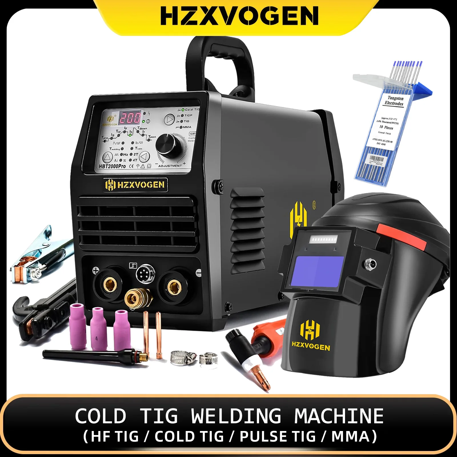 HZXVOGEN Cold TIG Welding Machine HBT2000PII 145A Pulse 1-900ms Adjustment TIG HF TIG Spot TIG ARC Stick Welder soldadora tig