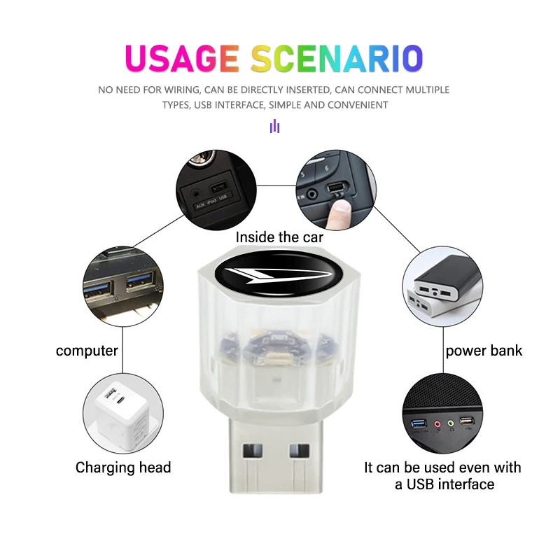 자동차 미니 USB LED 주변 조명, 다이하츠 D-베이스 D-R 피코 코펜 시리온 YRV 페로자 차레이드용, 분위기 있는 자동 다채로운 램프