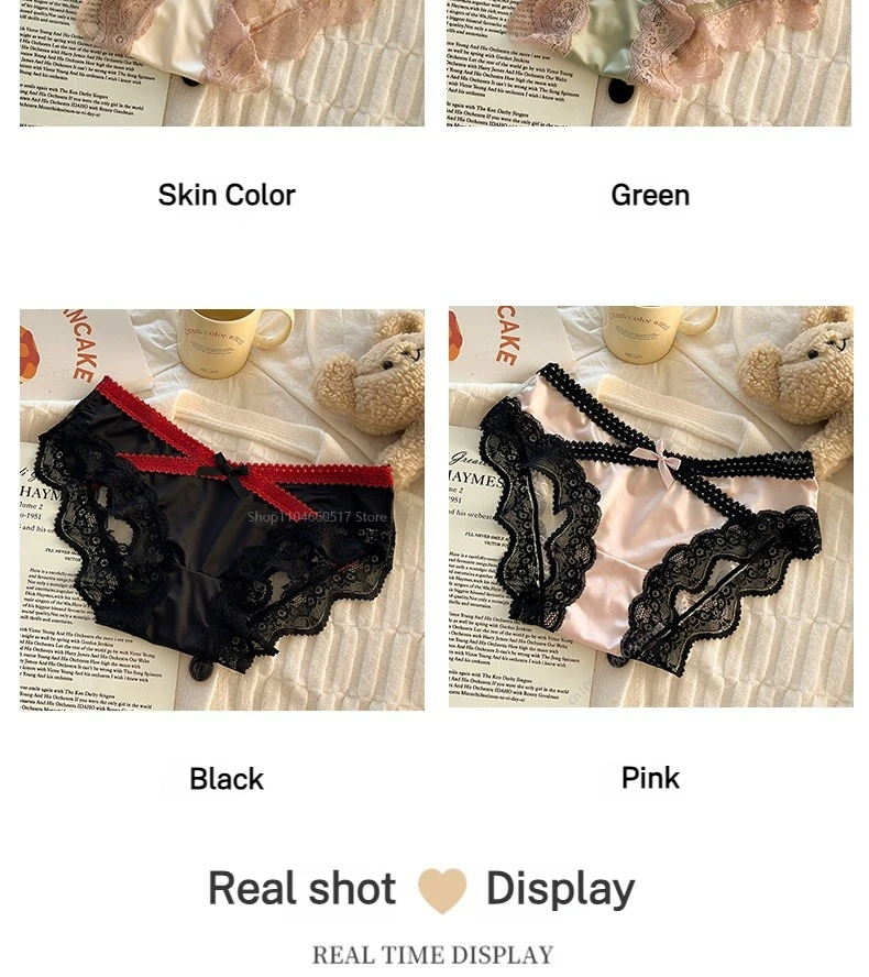 French Lace Underwear Pure Cotton Crotch Satin Sexy Triangle Panties Underwear Low-rise Panties Soft Briefs Comfortable Lingerie Se799e442303546dea2572e290090aee24