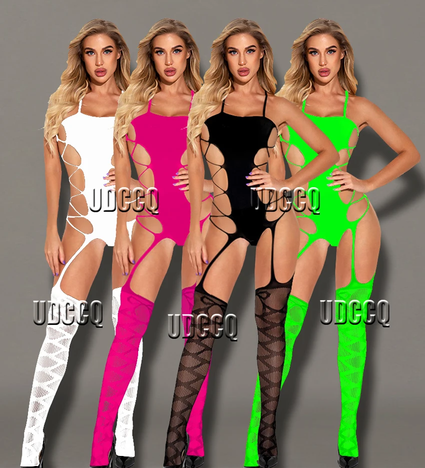 

Sexy crochet Fishnet Cosplay Lingerie Babydoll dress Nightwear Body Stocking Underwear Nightgown perforate Sleepwea garters Q156