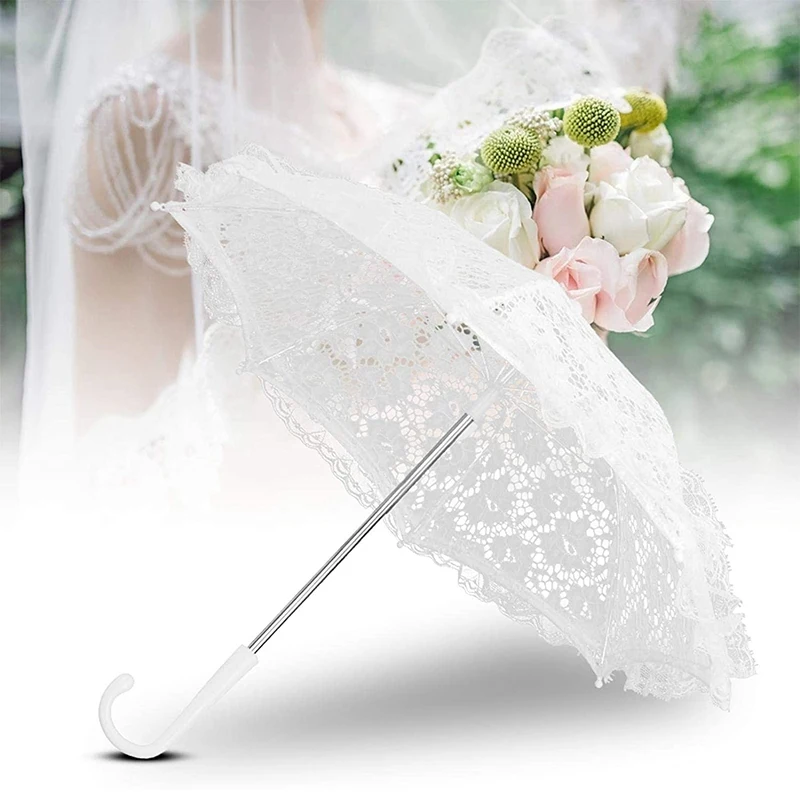 

White Wedding Umbrella Women Lace Floral White Parasol White Handmade Photography Prop Wedding Bridal Party Stage Decor