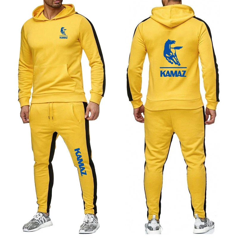 2023 new men's Kamaz printed sportswear leisure 2-piece sweatshirt hooded+sweatpants sportswear fashion solid color suit
