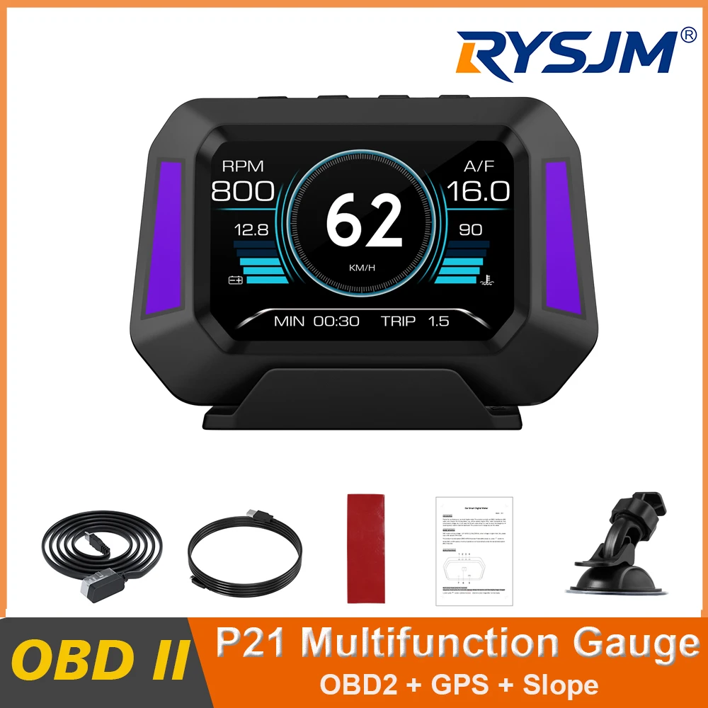 P21 HUD 헤드업 디스플레이 차량용 온보드 컴퓨터 디지털 시계 GPS 속도계 OBD2 진단 도구 계기판 Y03 게이지