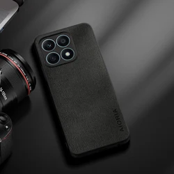 Elegant Lightweight Leather & Wood Grain Protective Case for Honor X6a (Black)